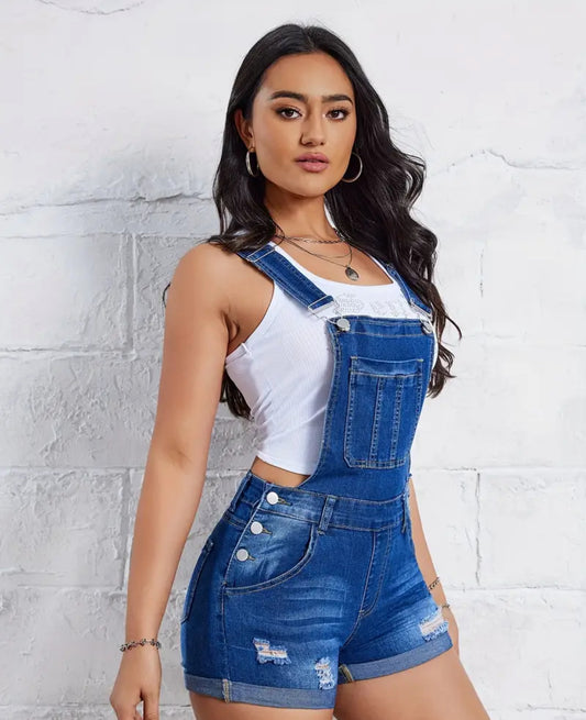 Salopette Short en Jean Femme – Style Décontracté & Moulant (PRÉCOMMANDE)