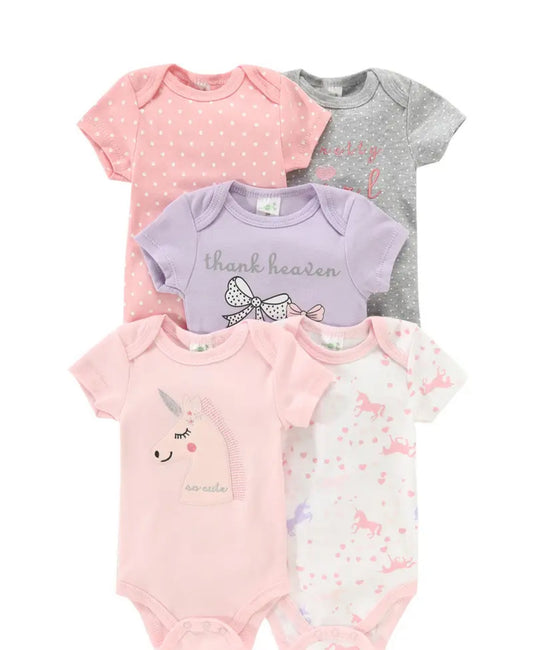 👶 Lot de 5 Bodies Bébé Fille Coton Doux – Confort et Style Quotidien (PRÉCOMMANDE)