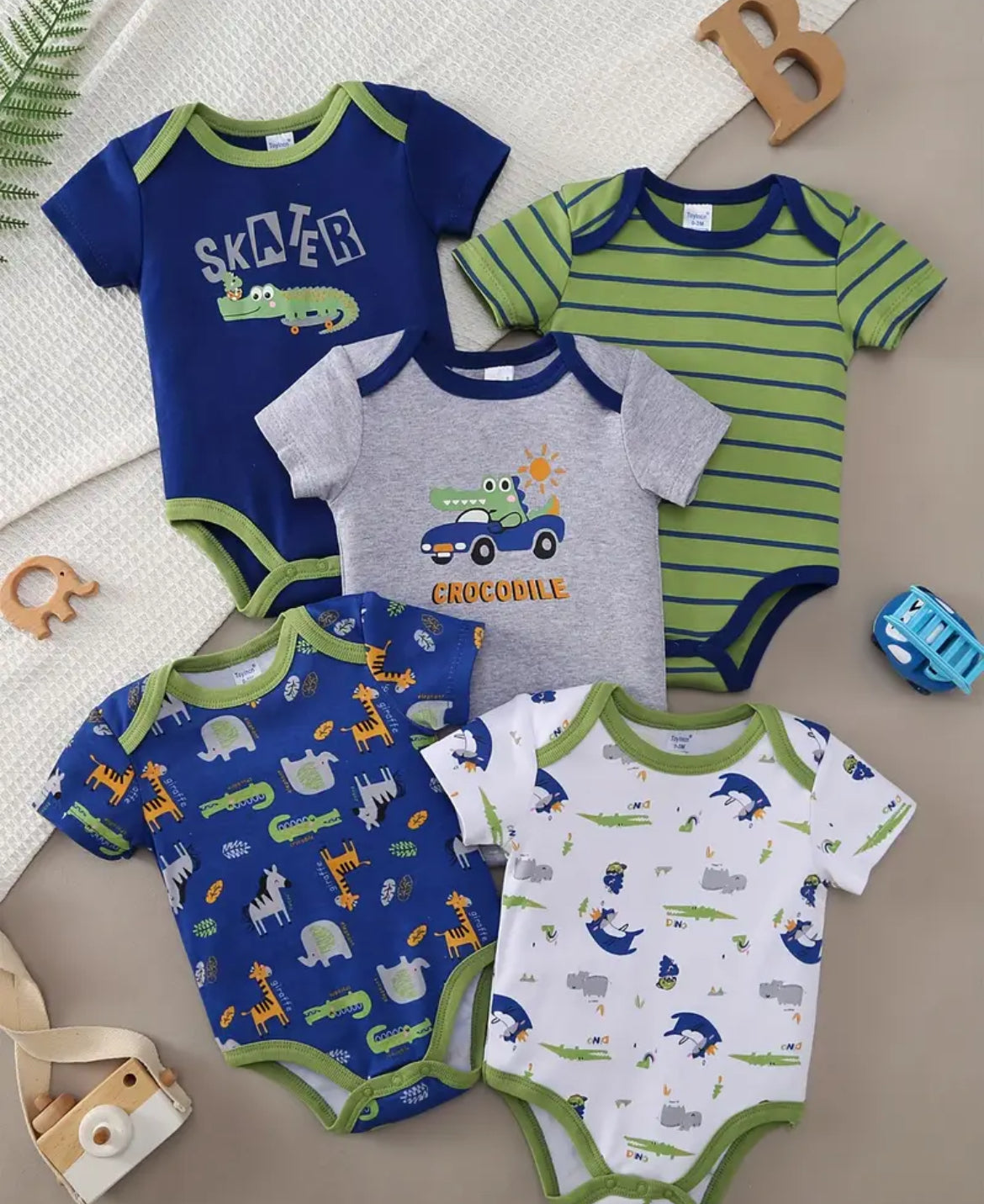 Lot de 5 Body Bébé garçon – Coton Doux & Confort Naturel (PRÉCOMMANDE)