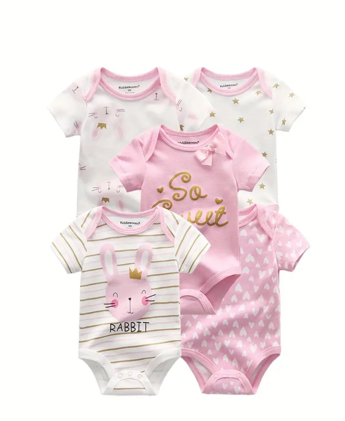 👶 Lot de 5 Bodies Bébé Fille Coton Doux  – Confort et Style Quotidien (PRÉCOMMANDE)