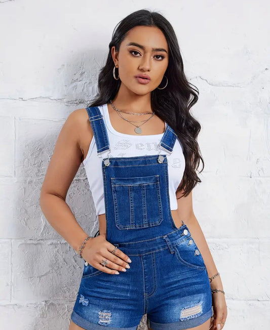 Salopette Short en Jean Femme – Style Décontracté & Moulant (PRÉCOMMANDE)