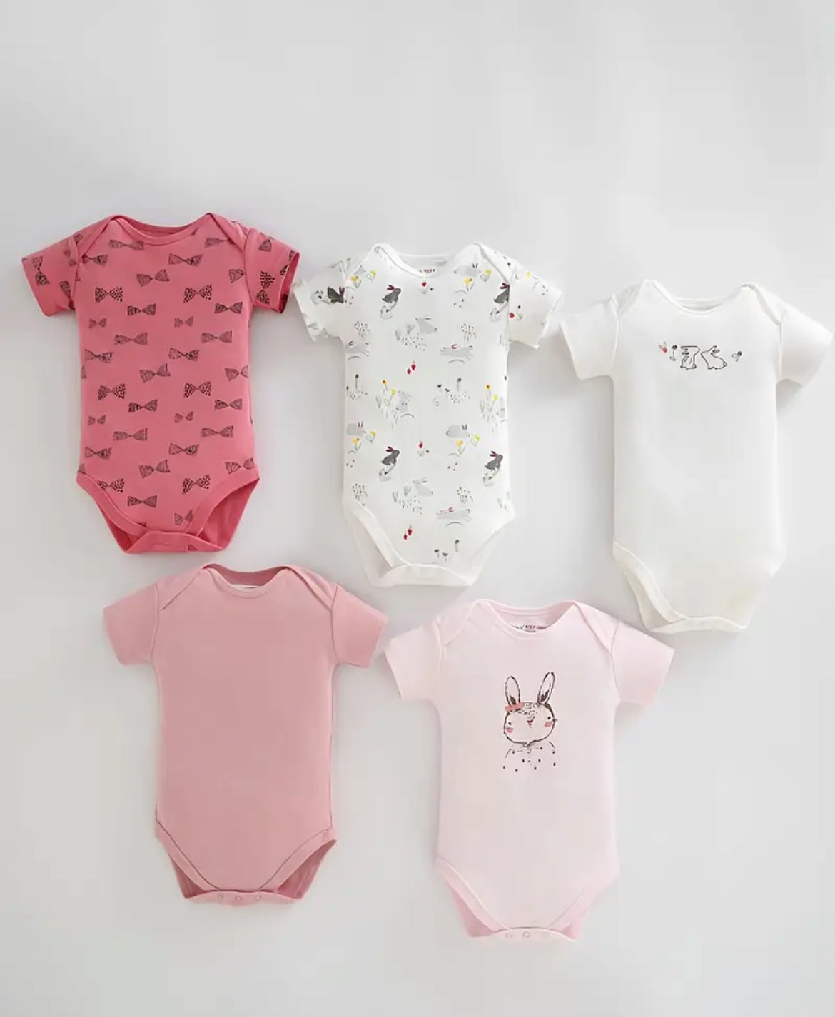 👶 Lot de 5 Bodies Bébé Fille Coton Doux  – Confort et Style Quotidien (PRÉCOMMANDE)
