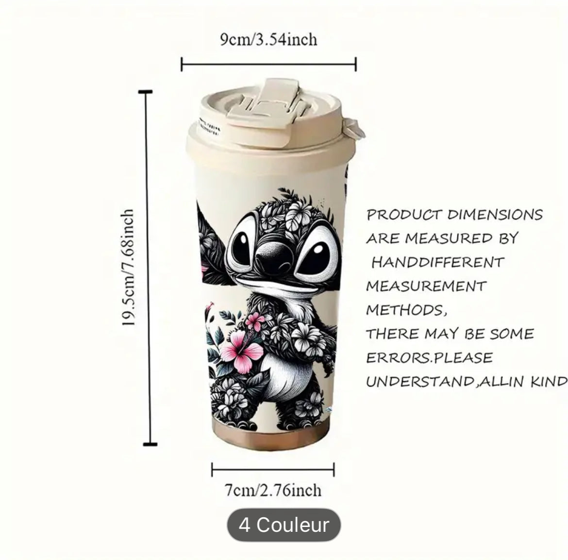 🩵 MUG DE VOYAGE ISOTHERME STITCH FLEURI – ÉDITION LIMITÉE (PRÉCOMMANDE)