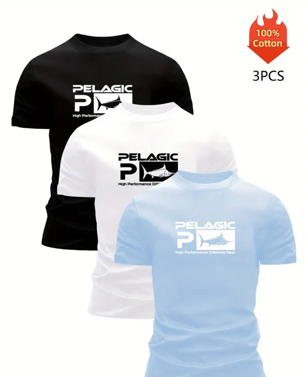 ⚓ Lot de 3 T-shirts PELAGIC – 100 % Coton 🌊