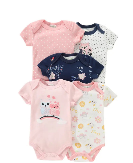 👶 Lot de 5 Bodies Bébé Fille Coton Doux  – Confort et Style Quotidien (PRÉCOMMANDE)