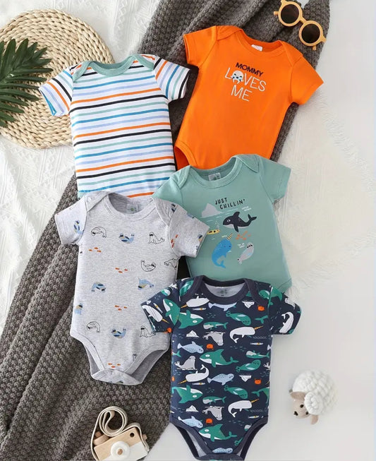 Lot de 5 Body Bébé garçon – Coton Doux & Confort Naturel (PRÉCOMMANDE)