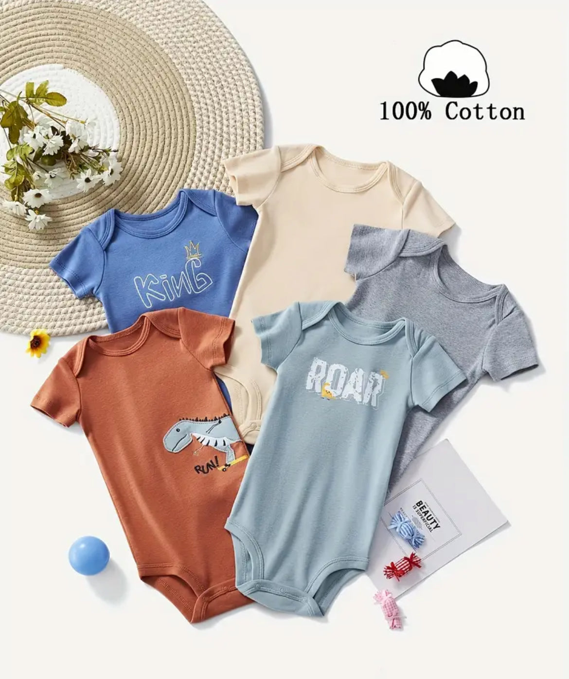 Lot de 5 Body Bébé garçon – Coton Doux & Confort Naturel (PRÉCOMMANDE)