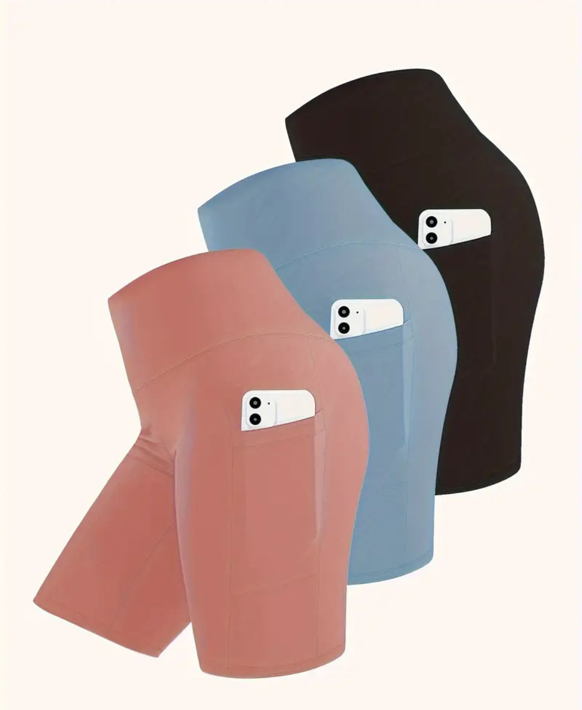 🖤 Short de Sport Femme – Taille Haute & Poches Latérales - LOT DE 3 SHORTS (PRÉCOMMANDE)