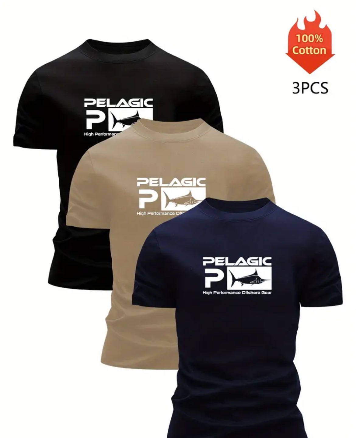 ⚓ Lot de 3 T-shirts PELAGIC – 100 % Coton 🌊